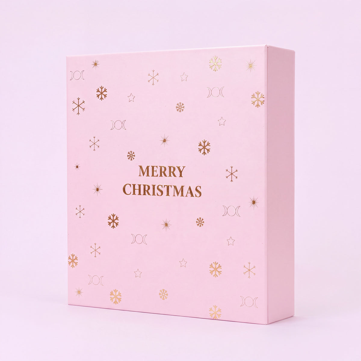 12 cases — Calendrier de l'Avent bijoux 12 cases, boîte rose pâle fermée, debout, vue de trois quarts.